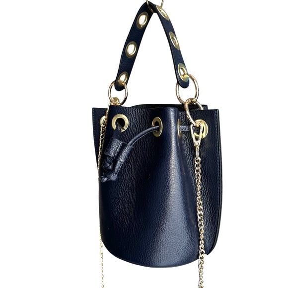 NEW Borse in Pelle Blue Drawstring Bucket Bag Leather Shoulder Bag Made in Italy - Picture 13 of 17